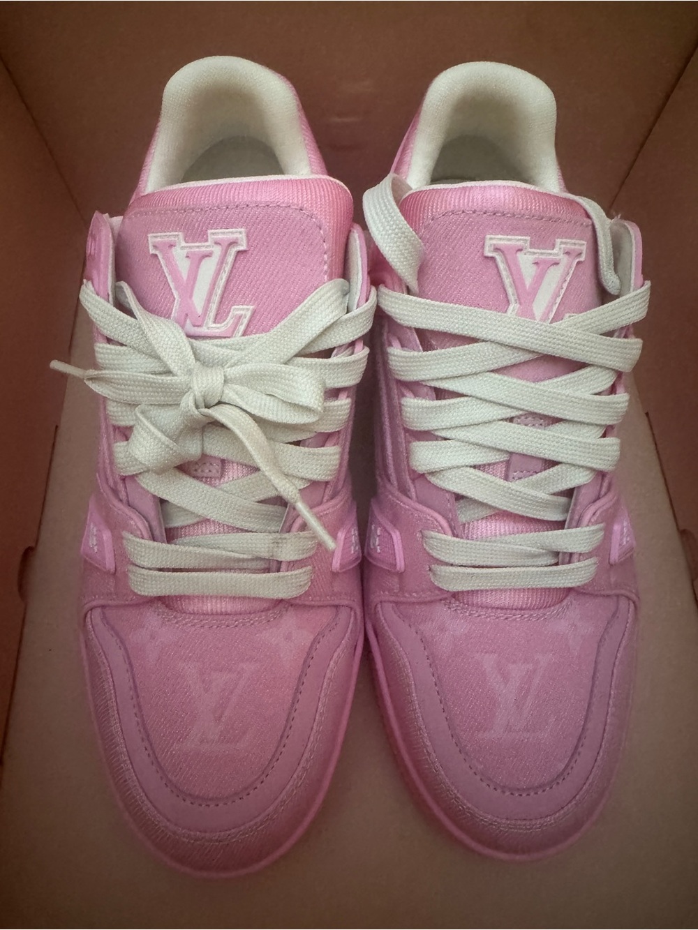 Louis Vuitton Pink Lace-Up Canvas Sneakers with White Laces